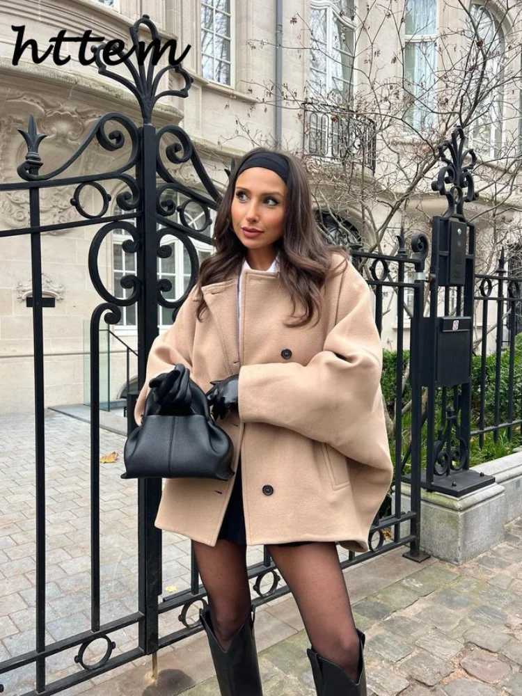 Elegant Woolen Blends Coat Women Loose Lapel Single Breasted Long Sleeve Pockets Jackets 2024 Autumn Lady Street Thicken OutwearX241009