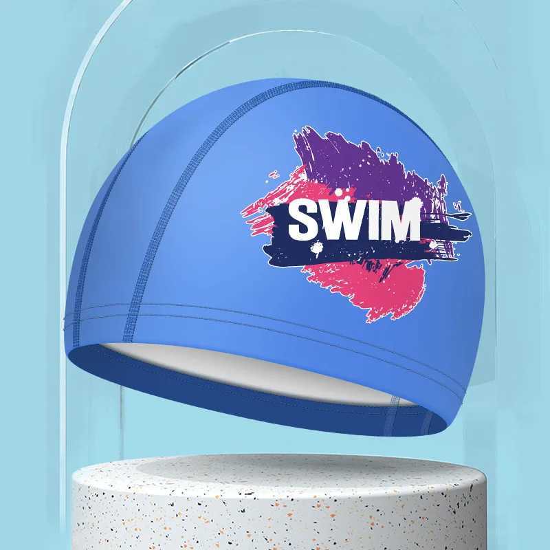 PU waterproof swimming cap long hair ear protection comfortable swimming cap large-sized adult printed swimming cap swimming pool accessories CL241009