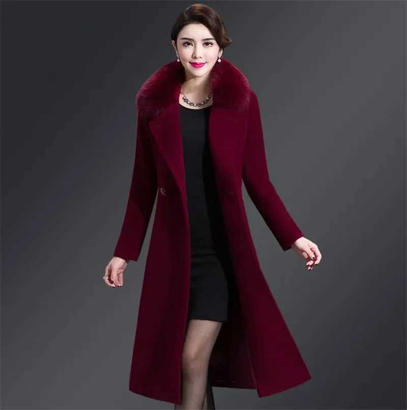 2023 New Winter Jacket Women Wool Coat Big Fur Collar Woolen Blend Coat Elegant Long Overcoat Outwear Manteau Femme HiverX241009