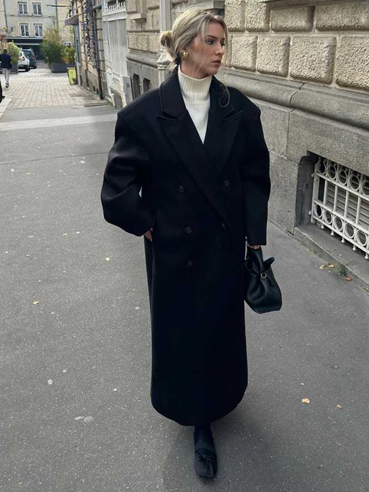 Chic Women Winter Coats Vintage Solid Double-breasted Long Sleeve Female Jacket With Pockets New Turn-down Collar Ladies OutwearX241009