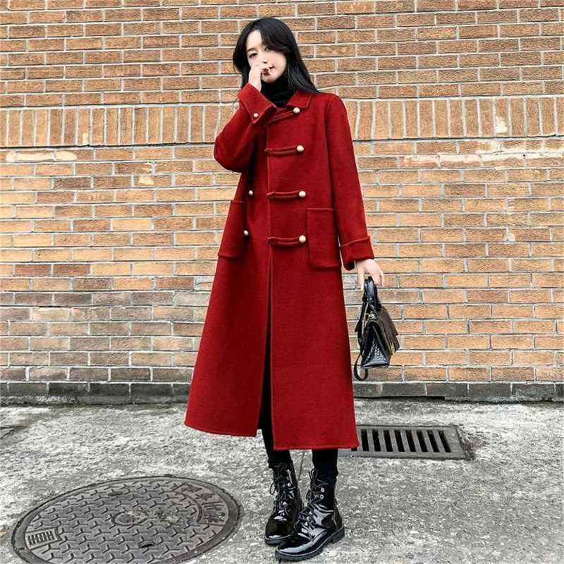 Elegant Socialite High-End Suit Style Woolen Coat For Womens Autumn Winter New Long Double Breasted Woolen Outcoat With BeltX241009