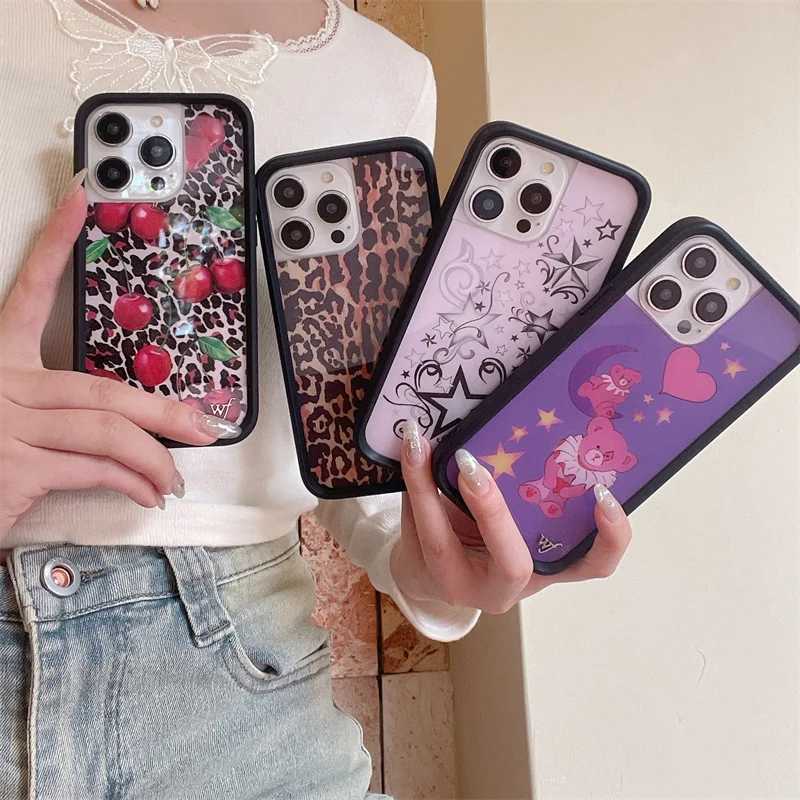 Designer Phone Case Wildflower 3D Leopard Cherry phone case suitable for iPhone 16 15 13 12 Pro Max Plus 16 Pro 15 Pro WF Dream Bear Cute Cover Fund M