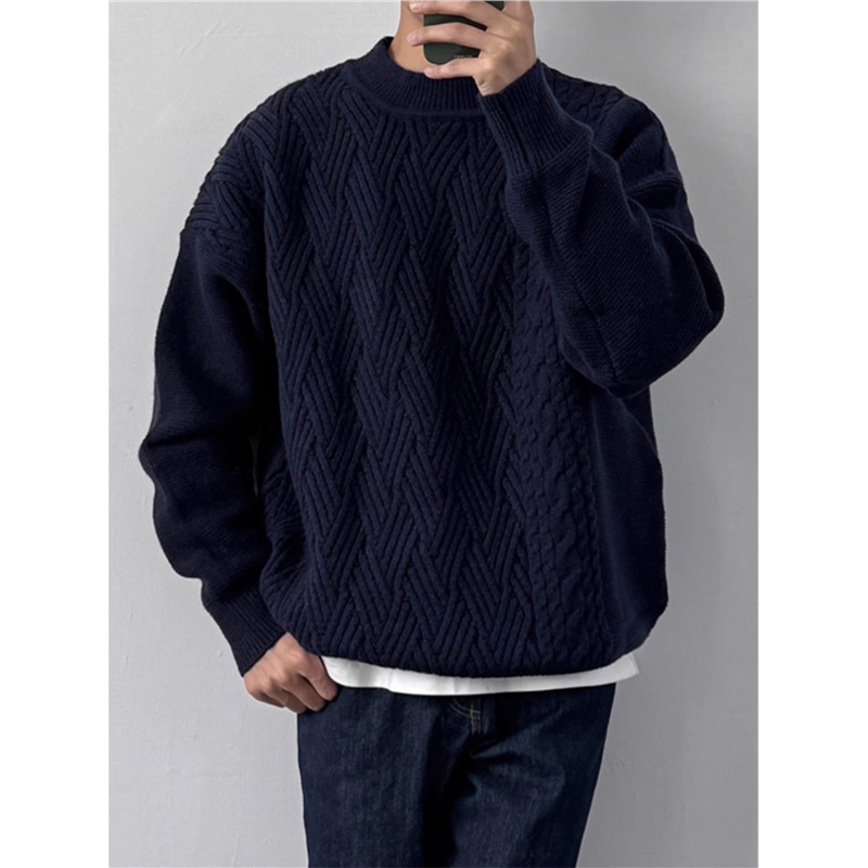 2024 New Designer Winter Button Flower Round Neck Knitted Men's Autumn/Winter Loose Casual Hoodie Solid Color Sweater