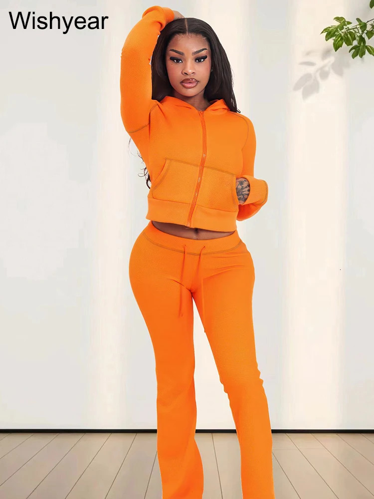 Casual solid purple twopiece set womens long sleeved zipper hooded jacket top and pants matching autumn street track field uniform 241008