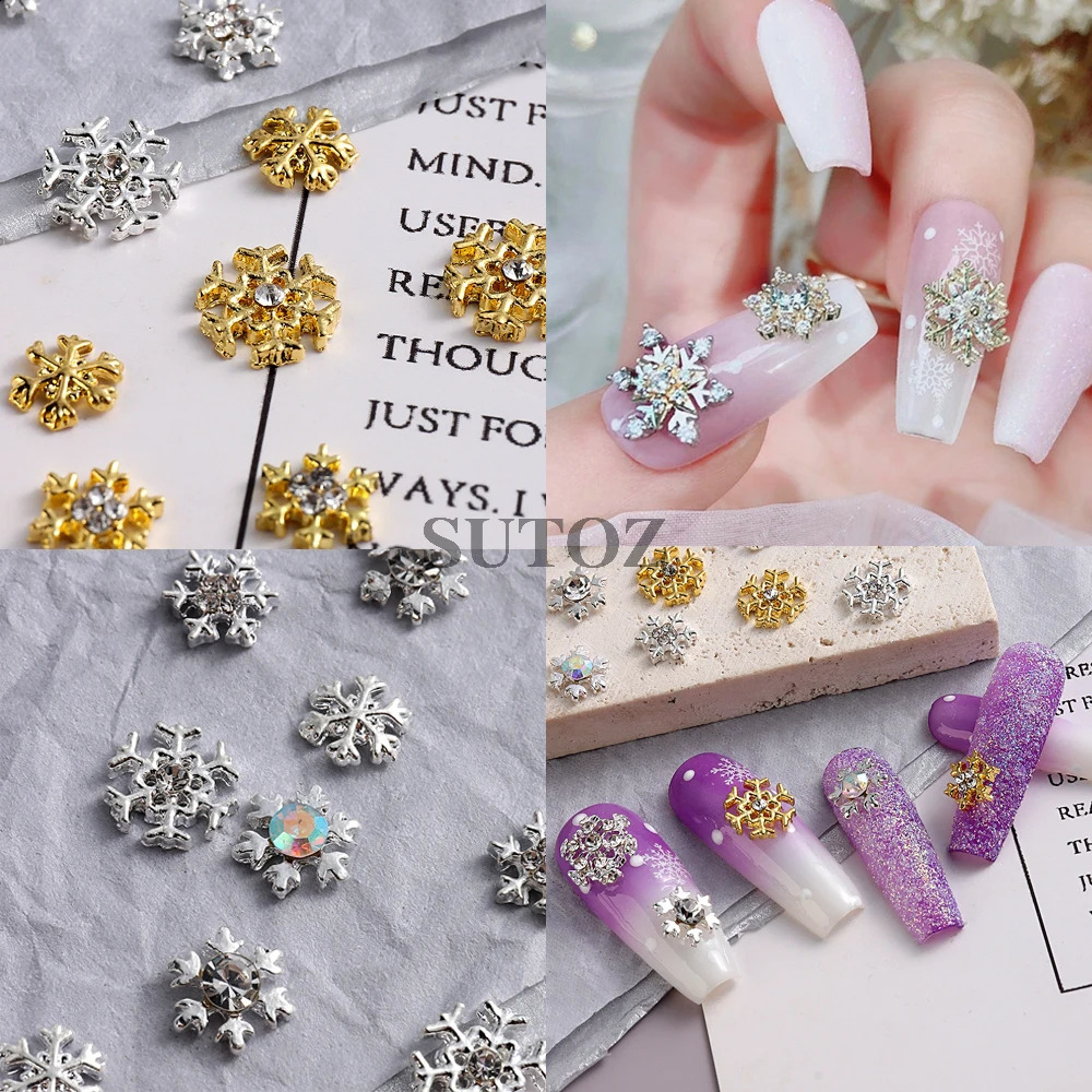 3D Metal Snowflake Nail Charm Gold Silver Snow Diamond Jewelry Rhinestone DIY Winter Christmas Decoration NTD-152 241008