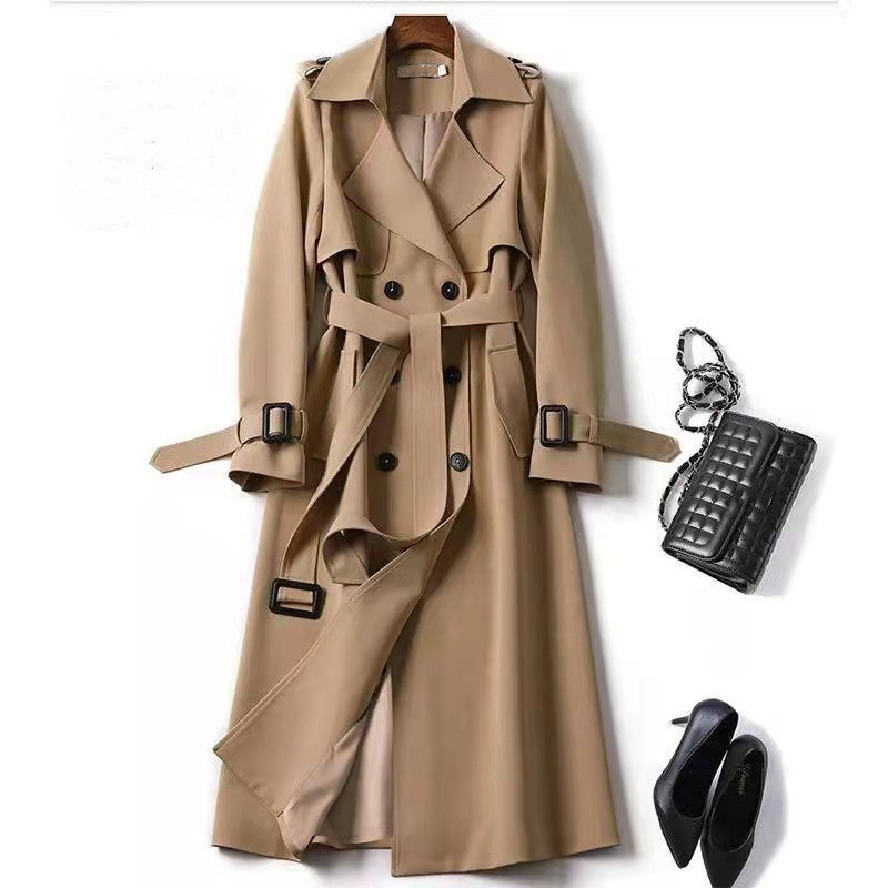 Women's Trench Coats Spring Autumn Belt Coat Women Double Breasted Mid Long High Quality Overcoat Windbreaker