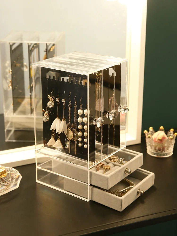 Transparent acrylic jewelry storage box earring necklace jewelry box girl display box ring organizer hanger 240924
