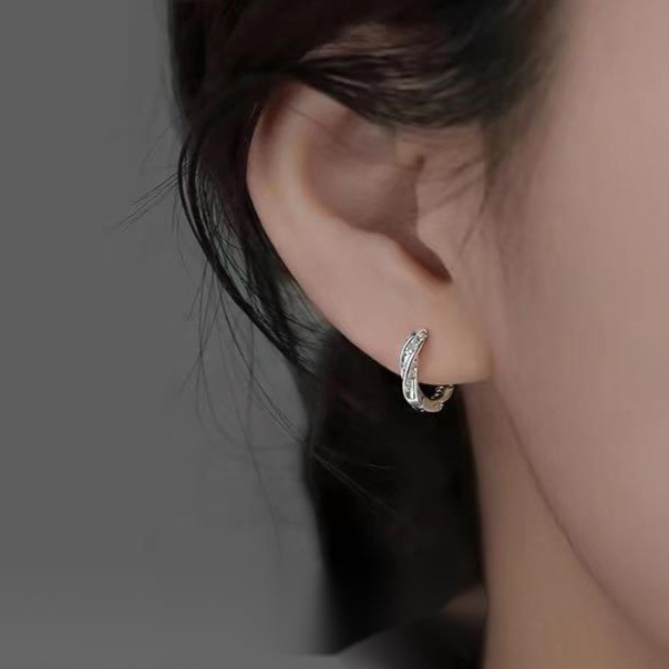 Pure needle sier sparkg dia light 2024 ear hole high-end earrings, niche earrings