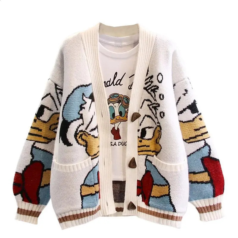 Korean clothes Winter Cardigan Jumper cartoon Tops Turtleneck Pullover Casual Sweater Loose Knitwear Girl 241007