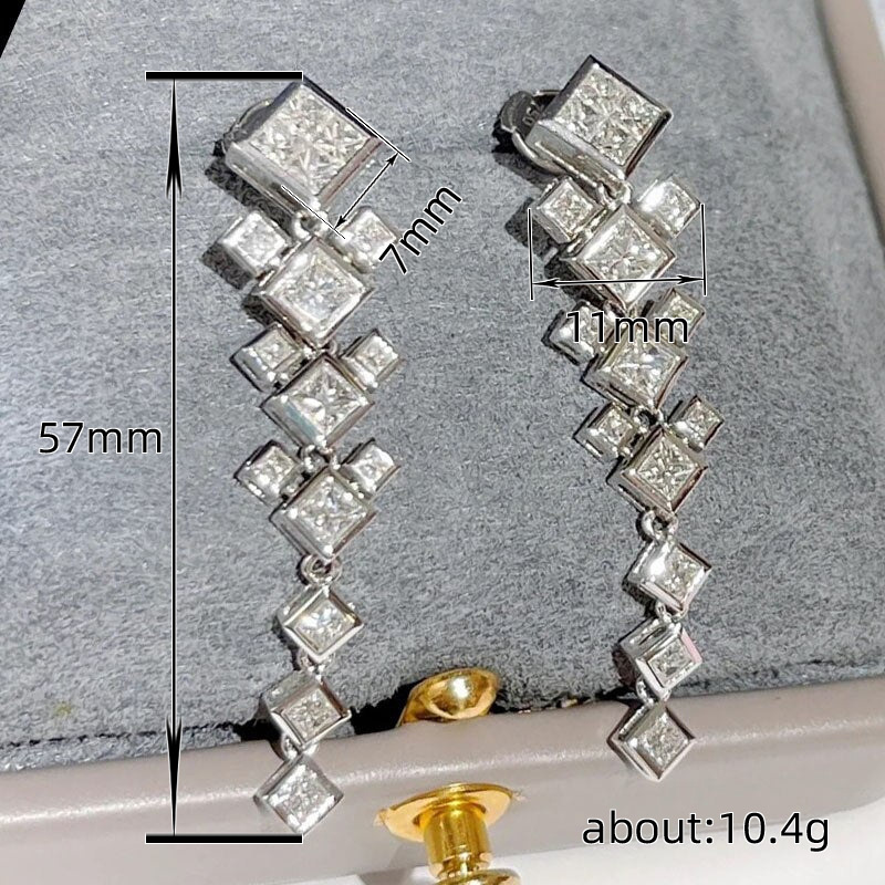 Vintage Sier Dangle Earrings for Women - 2024 Princess Cut Cubic Zirconia Jewelry