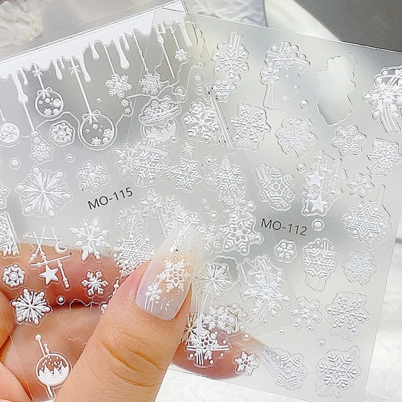 1pc Nail Explosion Embossed Stickers White Snowflake Nail Stickers Winter Christmas Nail Art Stickers 241008