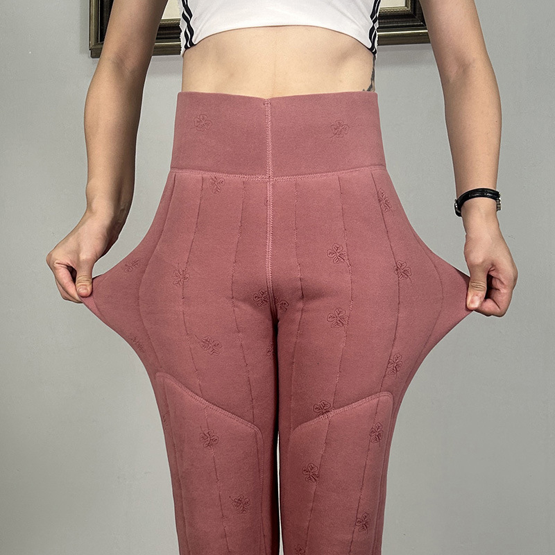 woolen cotton pants for women in winter warm and plush thick pink high waisted knee pads oversized leggings for middleaged and elderly people