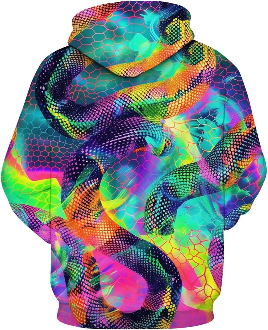 Hoodie for Mens Womens Mens Neon Hoodies Colorful Graphic Hooded Fashion Snake Print Long Sleeve Pullover Sweatshirt With Pocket Graphic
