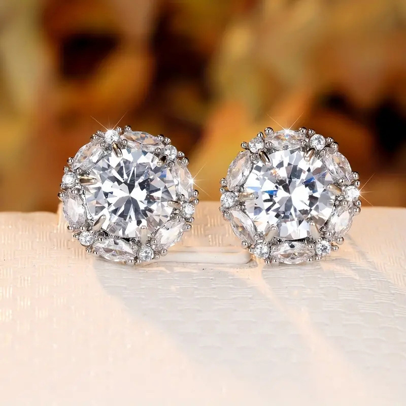 Earrings Women Fashion Zircon Round Stud Luxury 925 Sterling Silver Diamond Stud Earrings Classic Sapphire Crystal Stud Earrings Wedding Jewelry