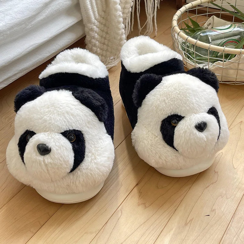 Cuddly panda slippers 2024 women plush booties outdoor slipper woman cute furry home boots winter fuzzy room slippers 44 45 240927