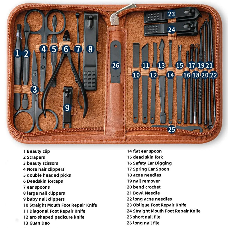 Ergonomic kit high-quality nail files scissors ergonomic kit convenient to use learn travel 26 pieces 240927