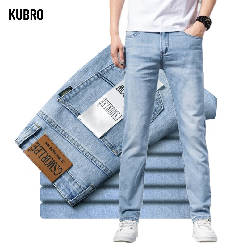 KUBRO classic casual jeans mens highquality retro slim fit elastic cotton Trouser embroidered 240929