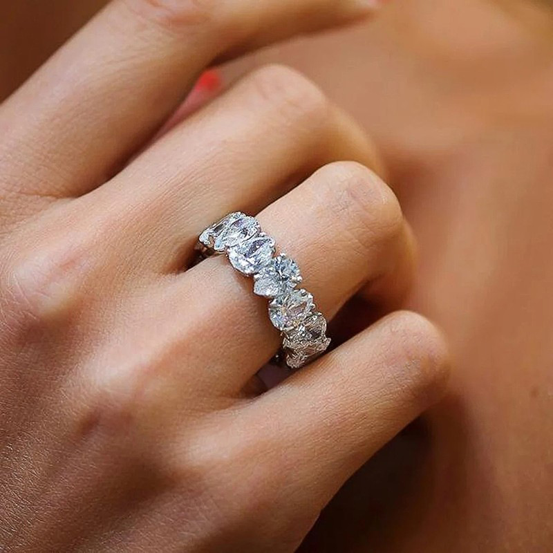 Choucong Sparkling Wedding Rings Luxury Jewelry 925 Sterling Silver Fill Water Drop 5A Cubic Zircon CZ Diamond Gemstones Party Women Engagement Band R