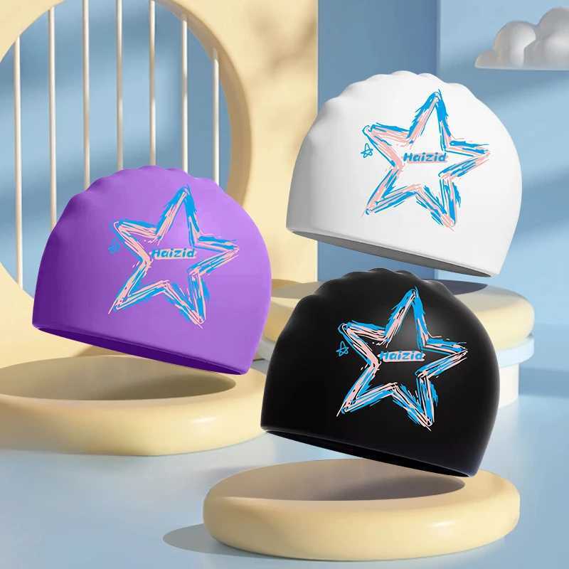 Silicone swimming cap universal elastic large-sized adult printed swimming cap suitable for women men long hair ear protection swimming cap CL241009