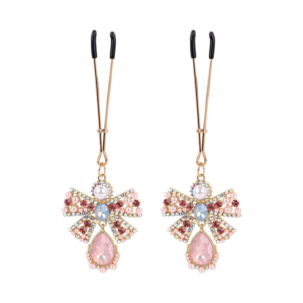 SM Props Diamond Set Butterfly Sex Milk Clip Female Slave Training Zircon Pendant Traction Collar SM Sex Toys Delivery