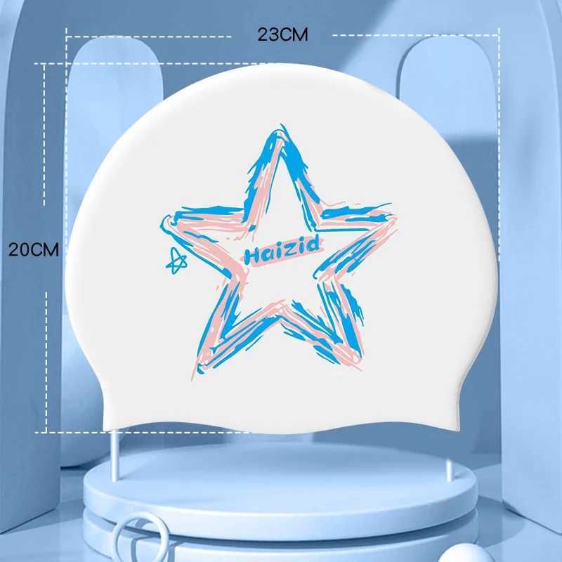 Silicone swimming cap universal elastic large-sized adult printed swimming cap suitable for women men long hair ear protection swimming cap CL241009