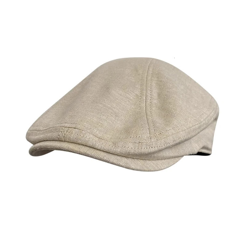 Spring and summer linen s boy hat white gray breathable beret mens literary retro hat British hat mens hat 47 241007