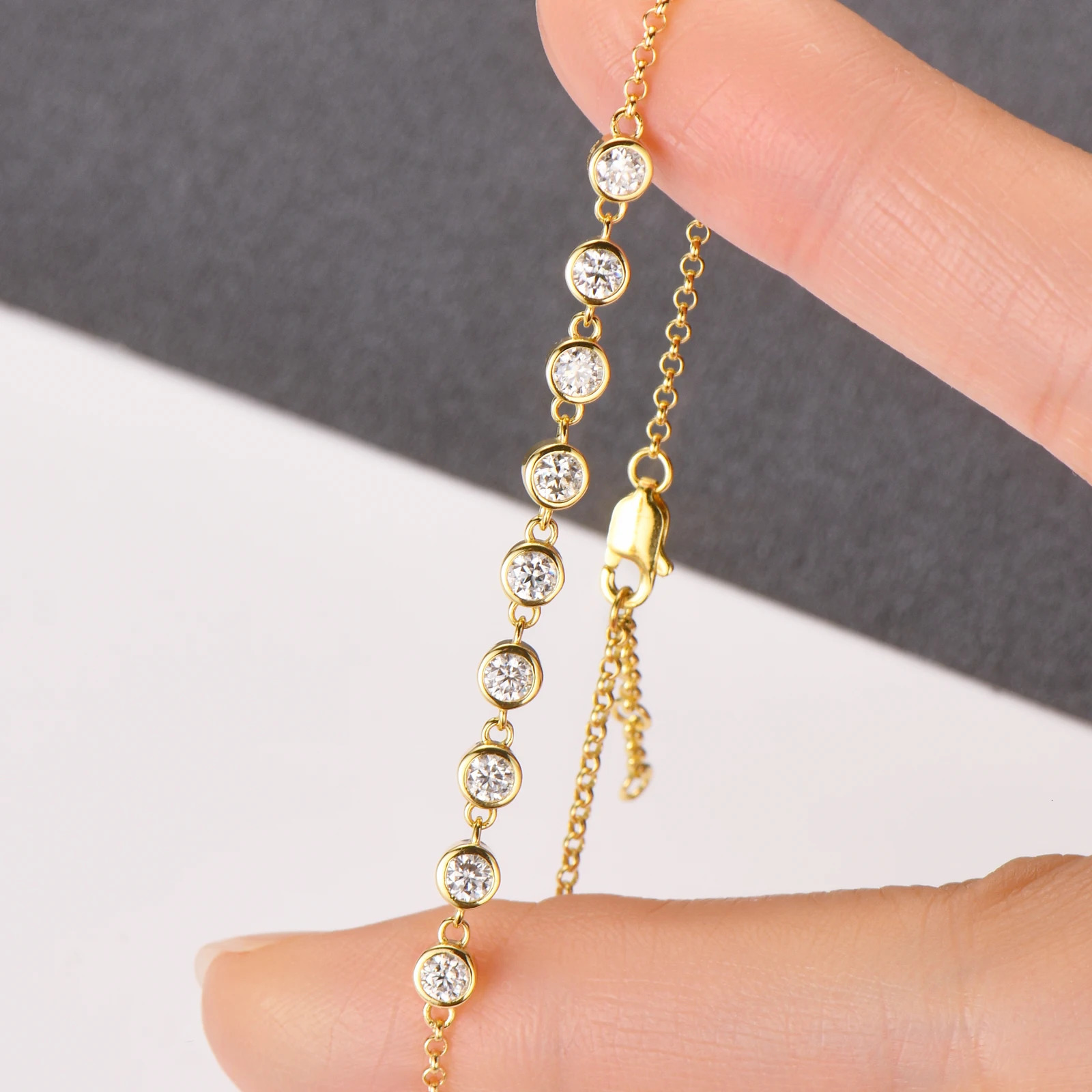 3MM Round Diamond Bracelet 18K Gold Plated 925 Pure Silver Frame Set for Womens Birthday Gift 240912