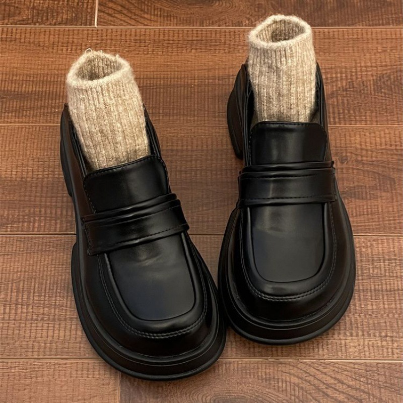 College style thick soled JK small leather shoes for women 2024 new spring and autumn versatile Korean version round toe single shoe trend