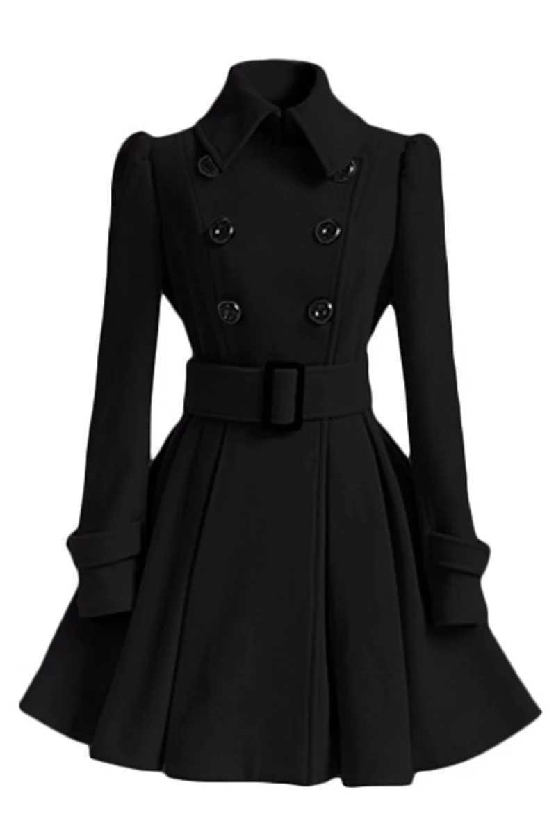 Elegant Double-Breasted Slim Woolen Coat with Belt for Women A-line Loose Hem Tight Waist Turn-down Collar Lady Dress JacketsX241009