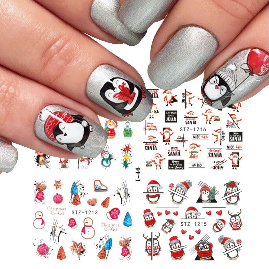 Year slider stickers snowflakes winter birds cute Santa Claus snowman nail art Polish decal decoration NT44-49 241008
