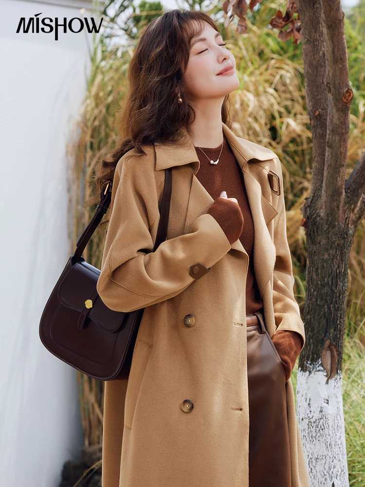 MISHOW Double Faced Woolen Coat for Women Autumn Winter Midi-length Double-breasted Jacket Casual Loose Outerwear Top MXC48W0099X241009