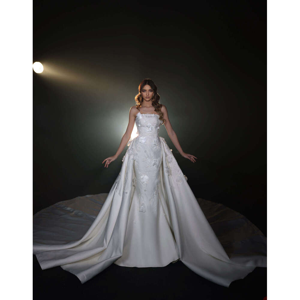 New Design Wedding Dress Mermaid Strapless Sequined Detachable Train Sleeveless Princess Bride Vestido De Noiva Custom Made