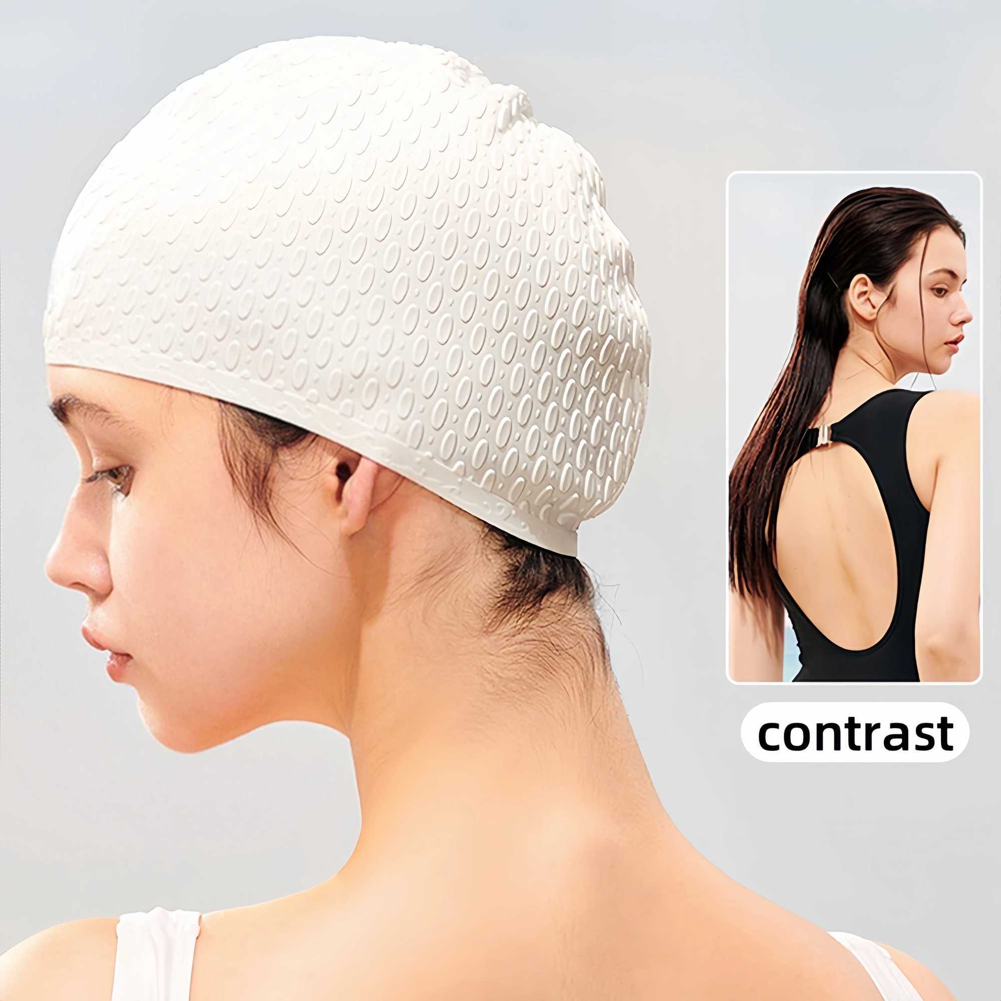 Swimming cap silicone adult waterproof swimming cap womens long hair swimming pool bubble cap sports swimming pool accessories CL241009