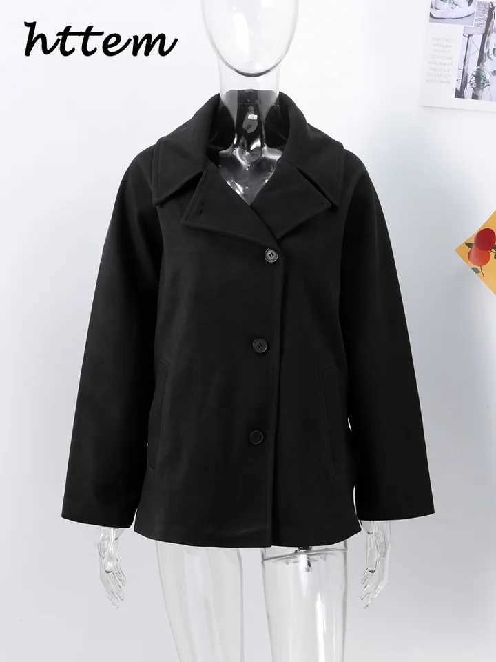Elegant Woolen Blends Coat Women Loose Lapel Single Breasted Long Sleeve Pockets Jackets 2024 Autumn Lady Street Thicken OutwearX241009