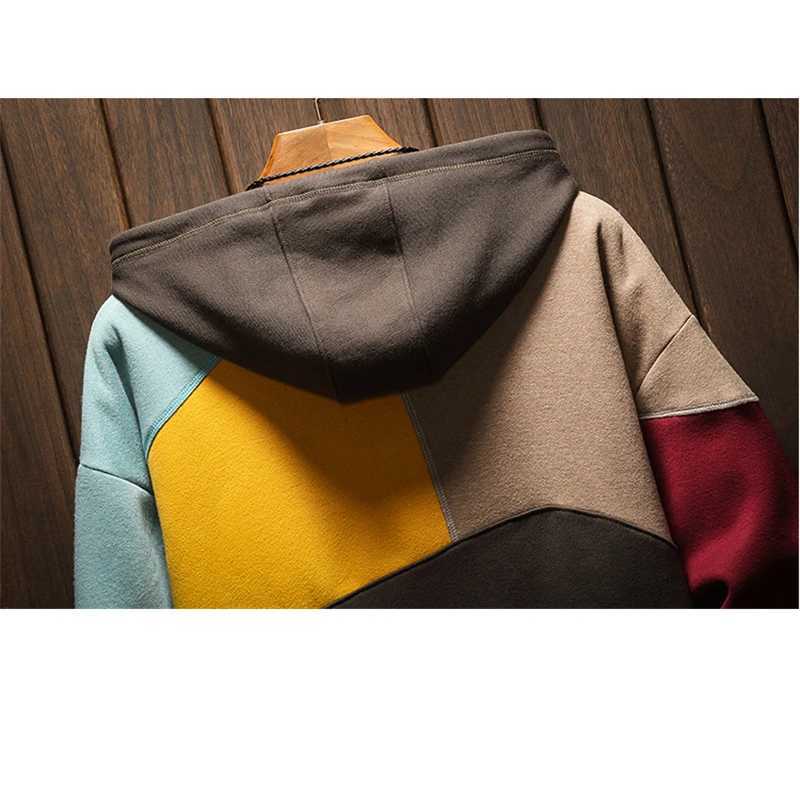 Men's Hoodies Sweatshirts Fashionable streetwear mens sportswear loose warm multi-color hooded sweatshirt autumn patch work Sudadera Hombre Q2410