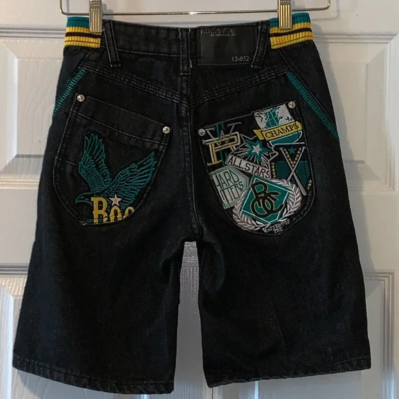 letter pants heavy industrial eagle embroidery pattern pants Y2K street style personalized waist mens jeans 241009