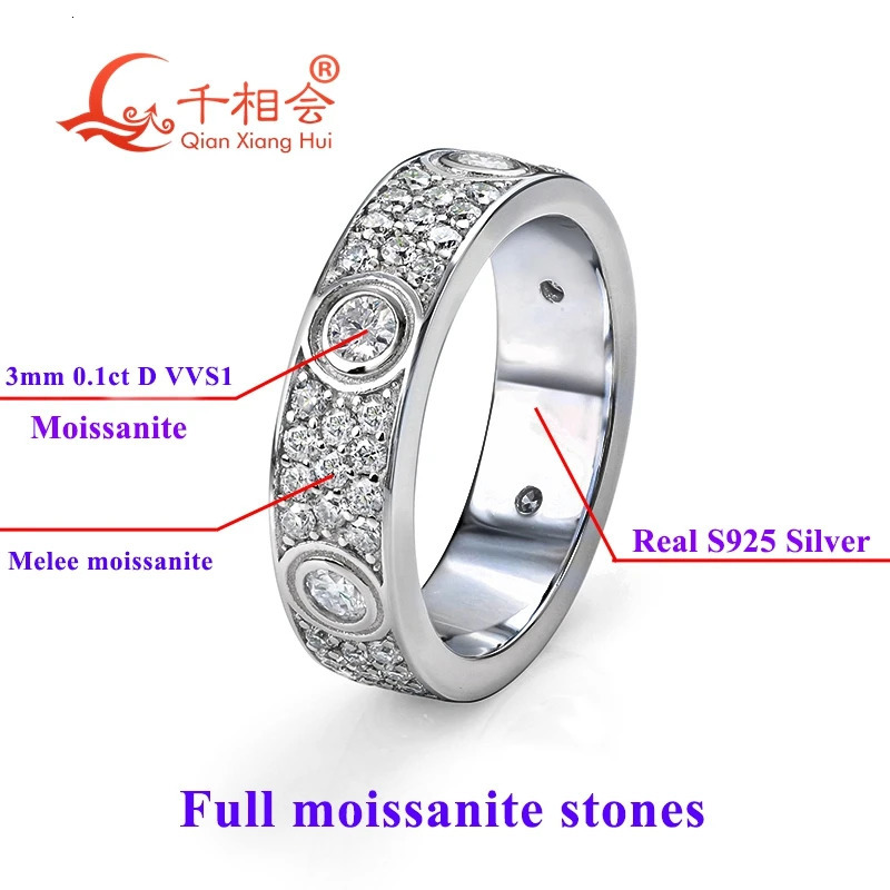 925 sterling silver ring classic love three row y eternal D VVS wedding engagement for women and men 240912