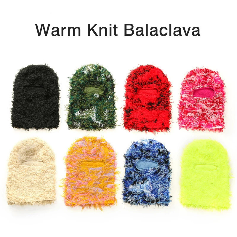 Balaclava Distressed Ski Mask Knitted Beanies Hat Winter Warm Full Face Shiesty Mens Camouflage 241009