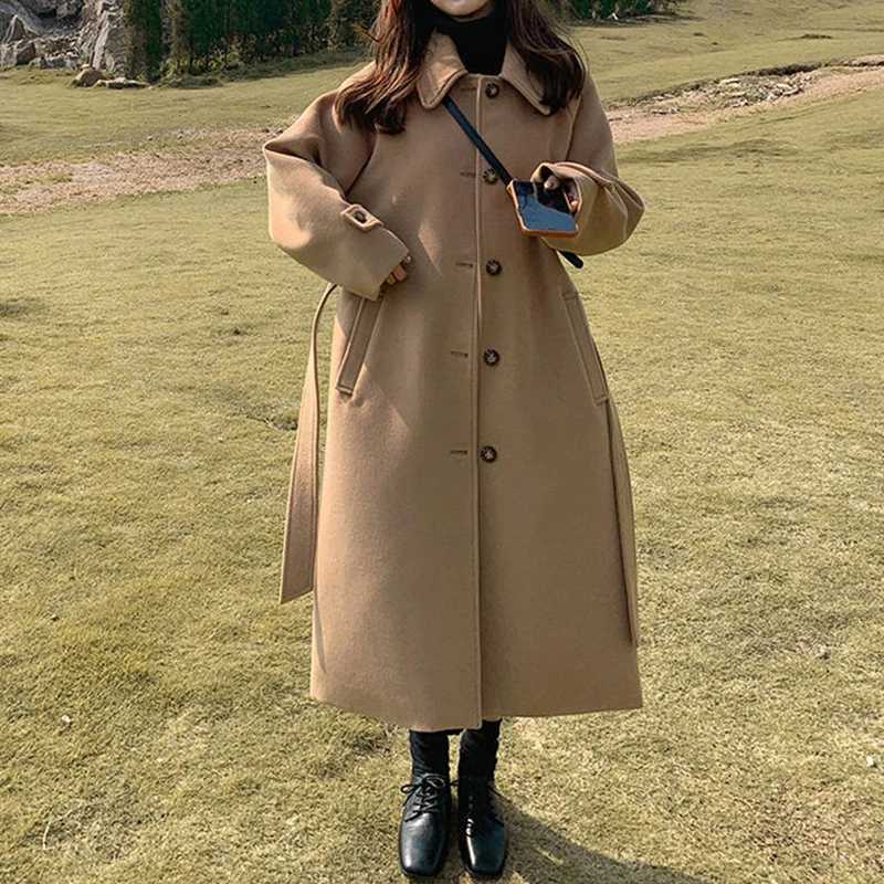 Woolen coat Womens medium long 2022 autumn and winter clothes New Korean loose woolen coat trench coat for womenX241009