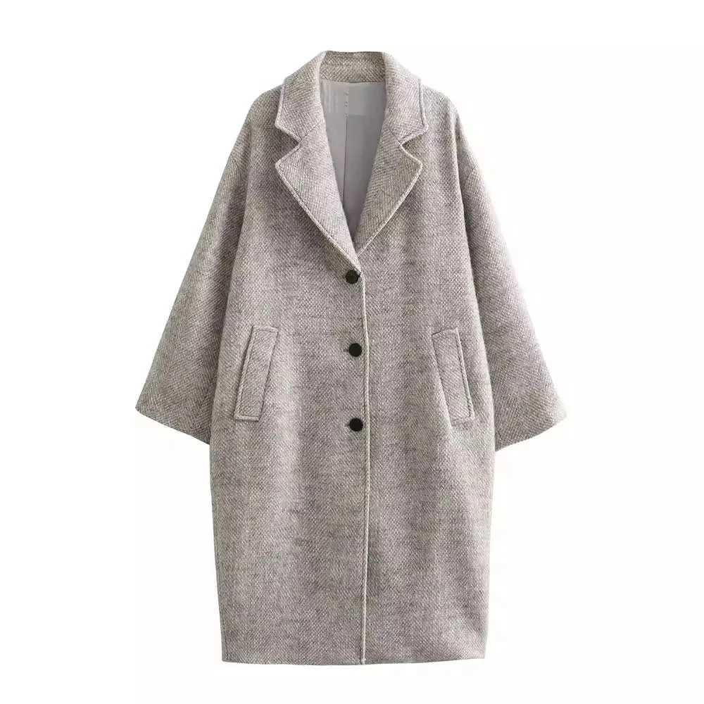 Women Autumn and Winter Soft Oversized Woolen Coat Long Sleeve Front Welt Pockets Female Outerwear Chic Overcoat FashionX241009