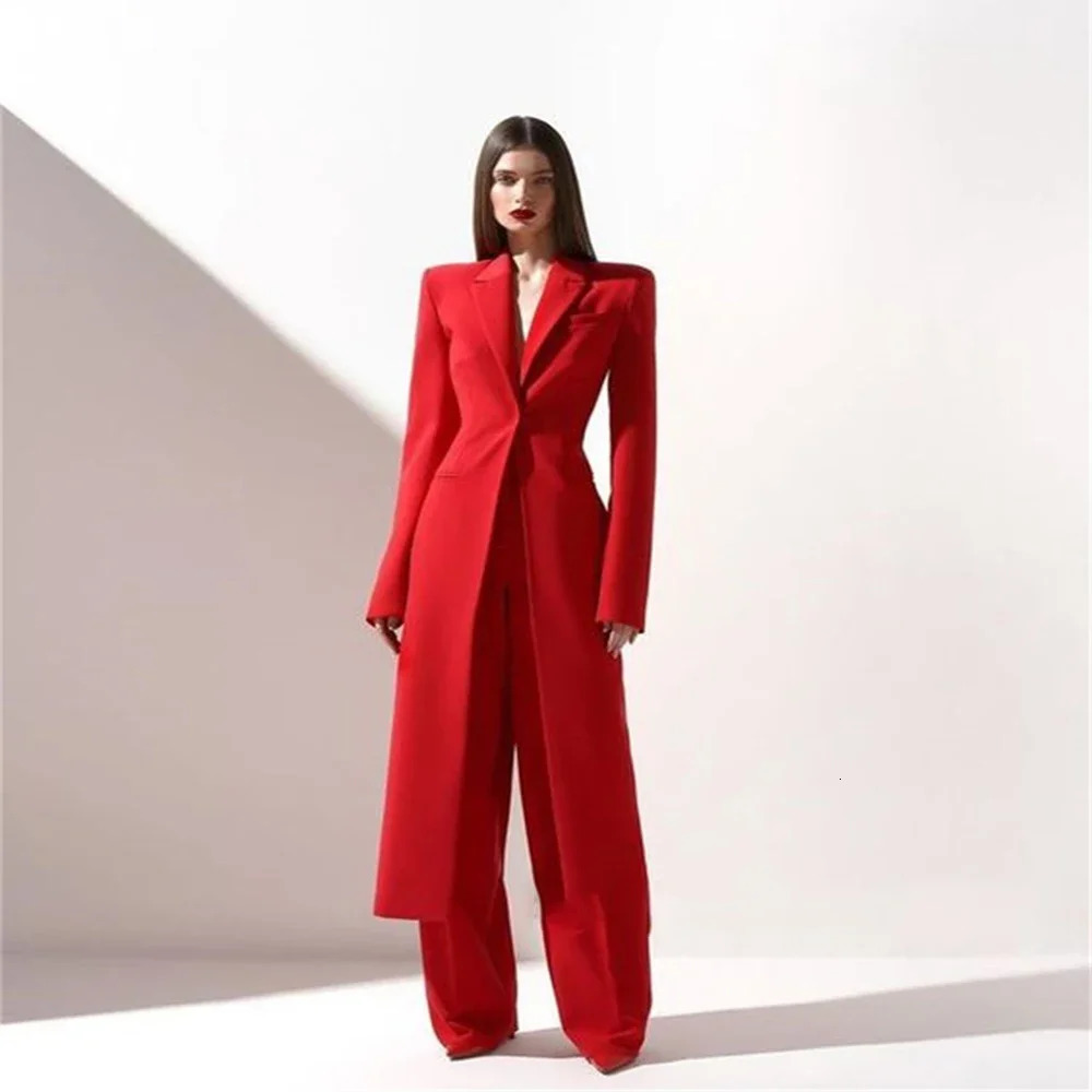Highend Women Pants Sets Office Lady Formal Slim Fit 2 Piece Fashion Lapel One Button Long Coat Solid Color Custom Suits 241009
