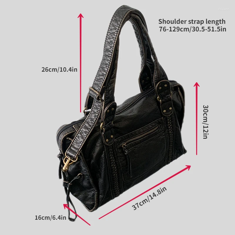 Free Shipping Drawstring Y2K Spicy Girl One Shoulder Crossbody Bag Vintage Washed Leather Motorcycle Large Capacity Designer Bag Luxury Bag Tote Bag