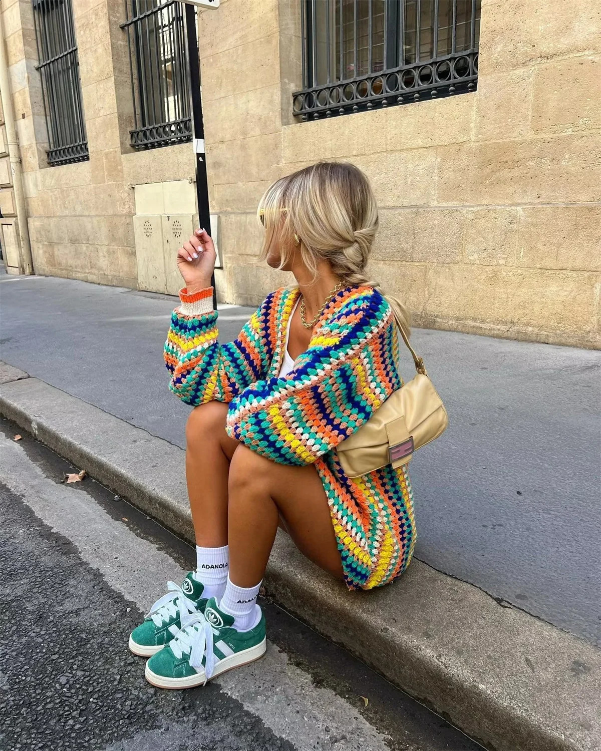 Womens Knitted Colorful Cardigan Long Sleeve Fashion Sweater 2024 Autumn Winter Loose Sweaters Casual Ethnic Style In Coats 241007