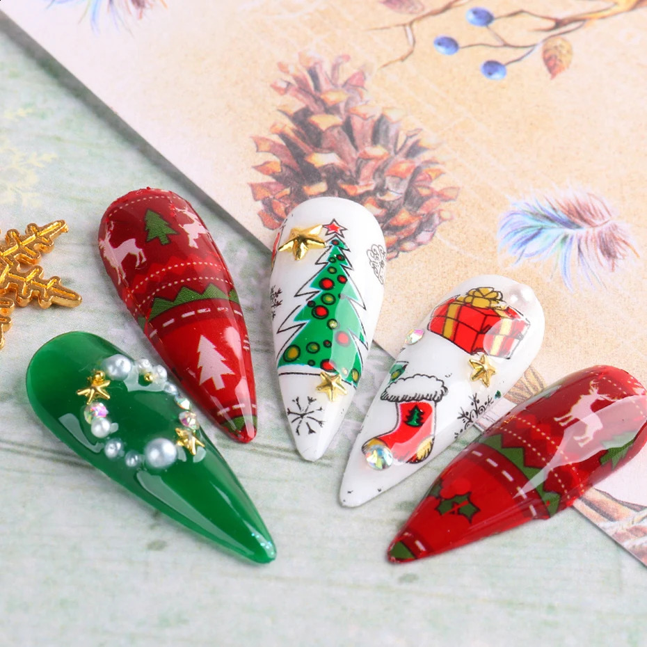 10 pieces/set of Christmas nail art transfer foil stickers winter snowflakes Santa Claus slider paper Year decoration packaging GL2219 241008