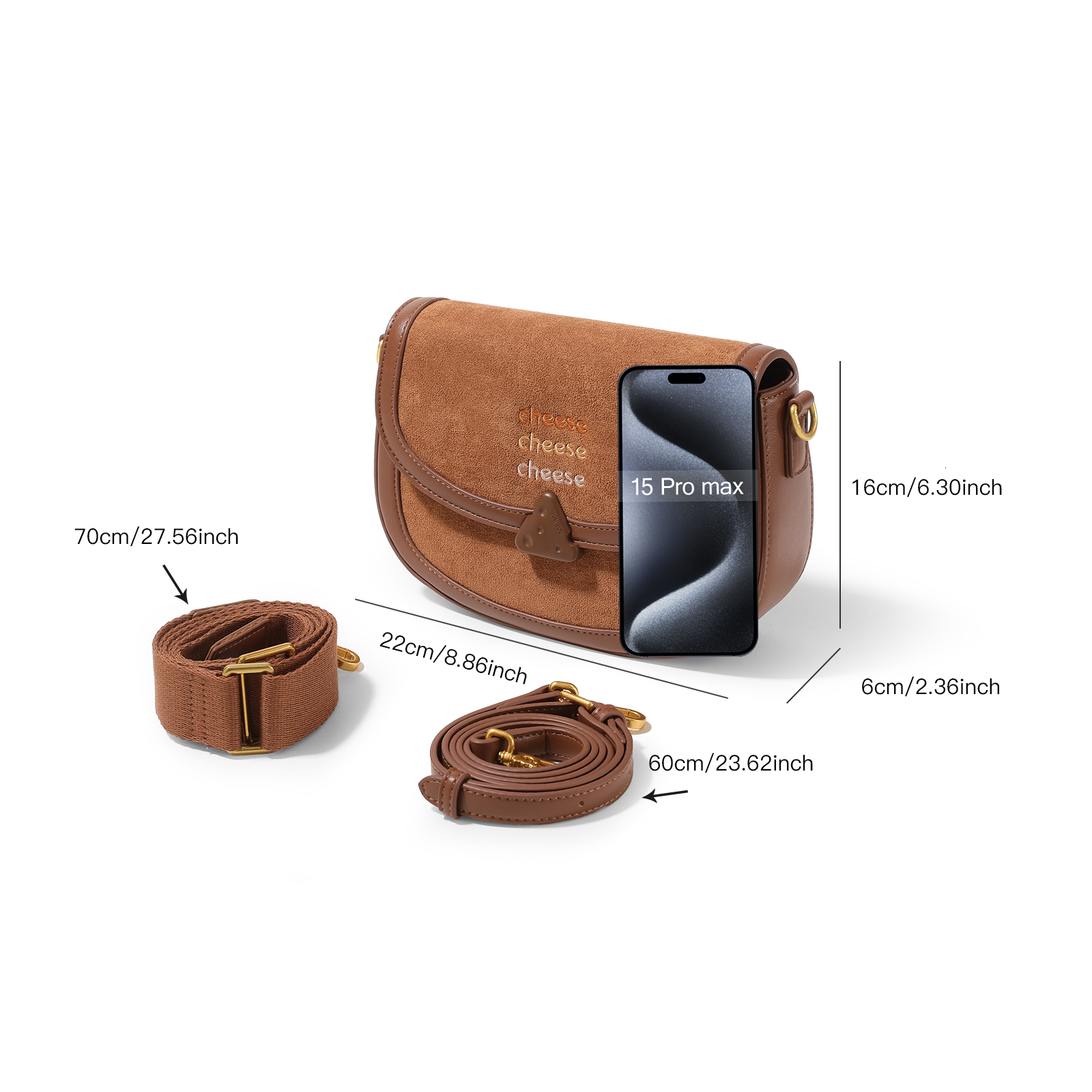 TOUTOU Cheese Saddle Vintage Length Adjustable Shoulder Strap Crossbody Zipper Bag For Ipad Mini Phone Christmas Gift