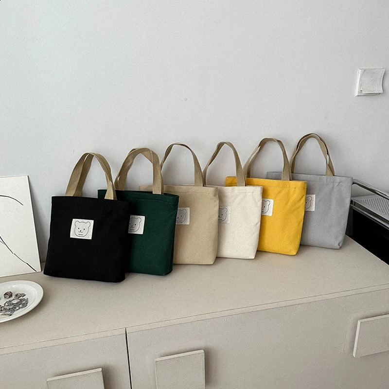 Small Canva Tote Food Bag Japanese Bear Hand Lunch Korean Canvas Handbags Cotton Cloth Picnic Travel Bento 240925