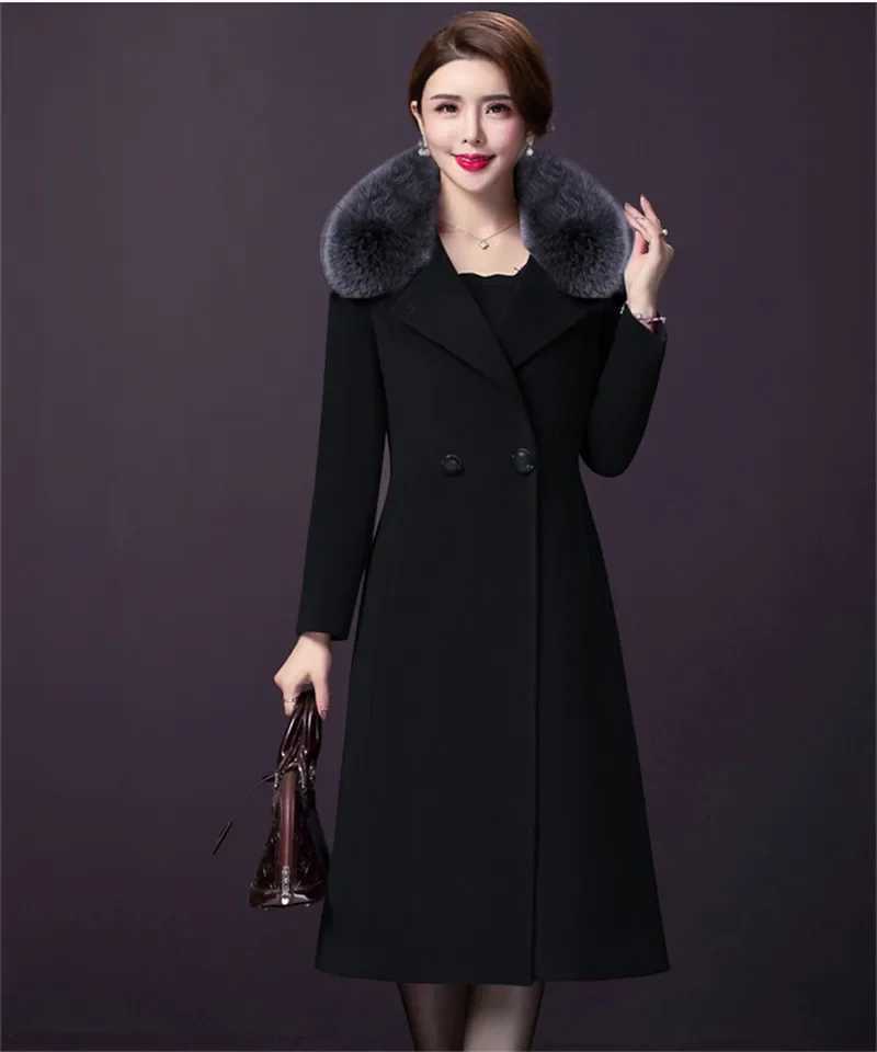 2023 New Winter Jacket Women Wool Coat Big Fur Collar Woolen Blend Coat Elegant Long Overcoat Outwear Manteau Femme HiverX241009