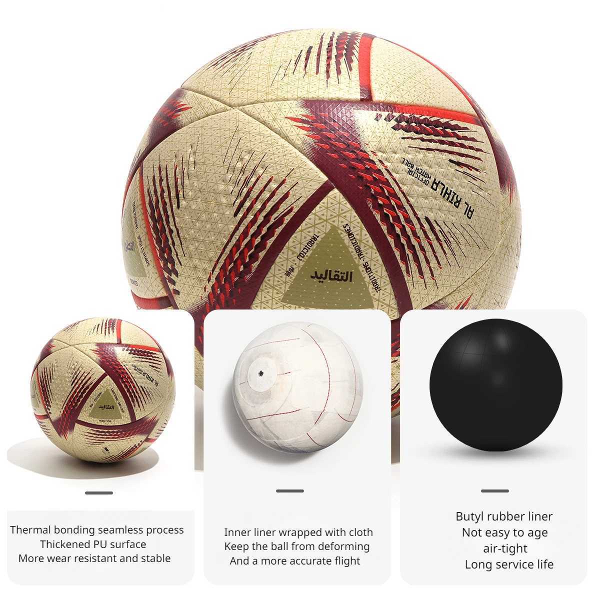 Profit Soccer Ball Size 5 Gold PU Material Wear resistant Match Training Ball Indoor/Outdoor Match FootballW241008