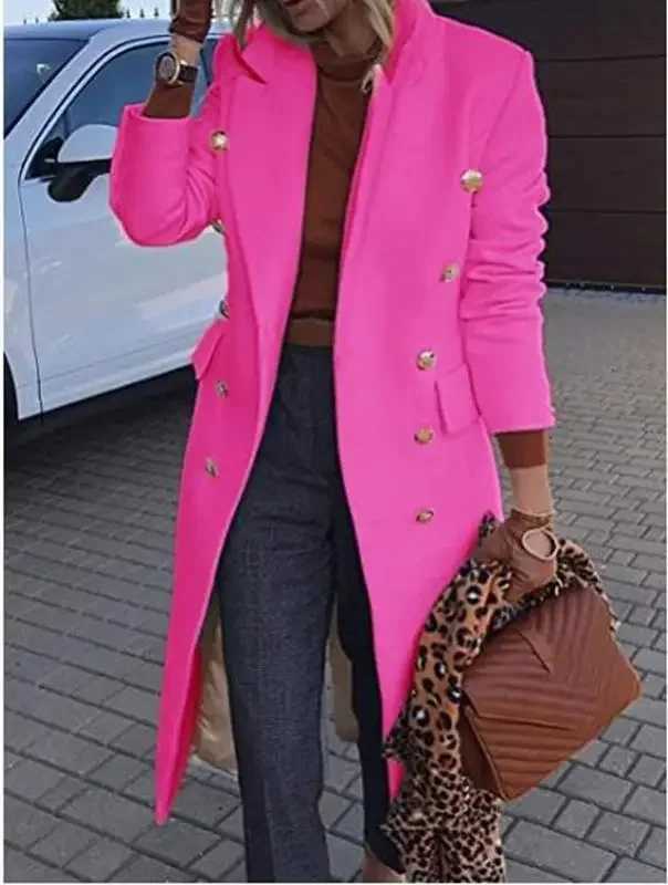 Womens Medium-length Woolen Overcoat Double-breasted Wool Jacket Autumn/winter FashionX241009