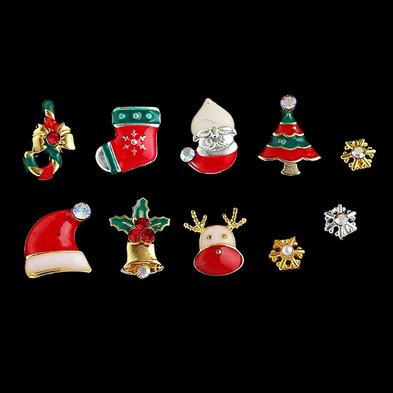 9 Christmas Tree Socks Snowflake Nail Art Decoration Alloy Metal DIY 3D Nail rhinestone Accessories Jewelry Tools 241008